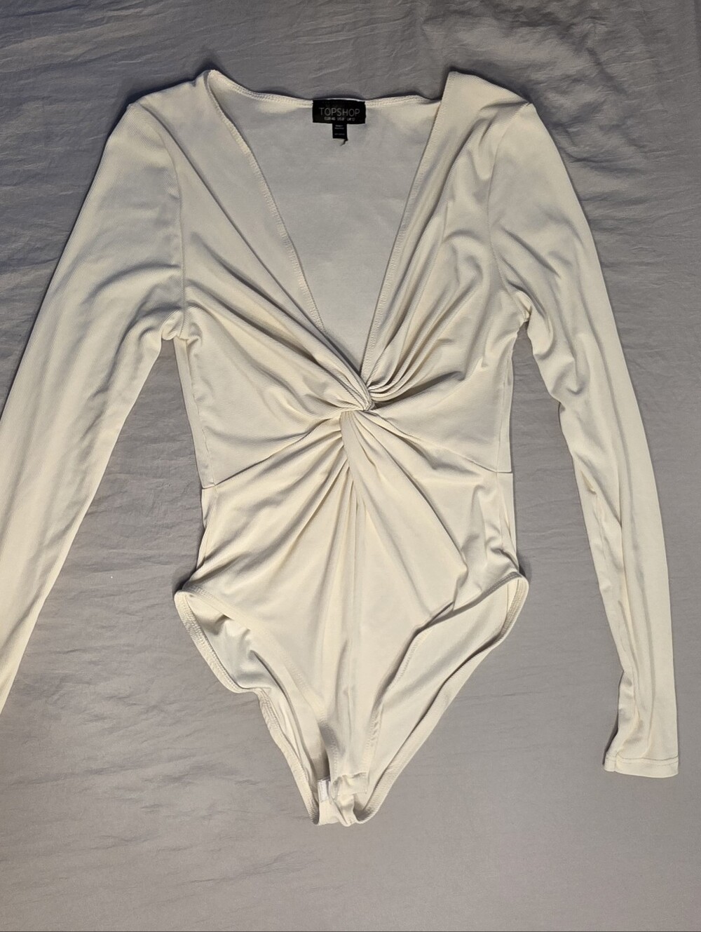 Topshop Cream Twist-Front Long Sleeve Bodysuit